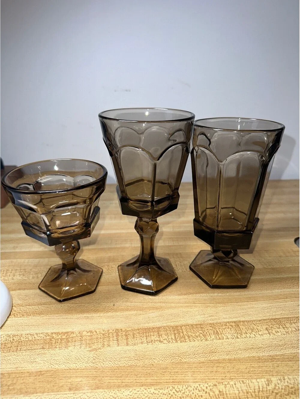 Vintage Fostoria Virginia Brown Water Goblet Glass Set of 3